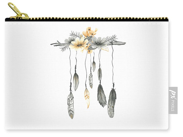 Boho Feathers Floral Branch - Carry-All Pouch