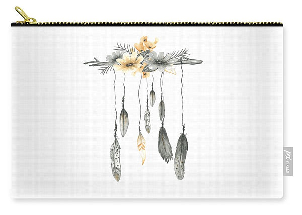 Boho Feathers Floral Branch - Carry-All Pouch