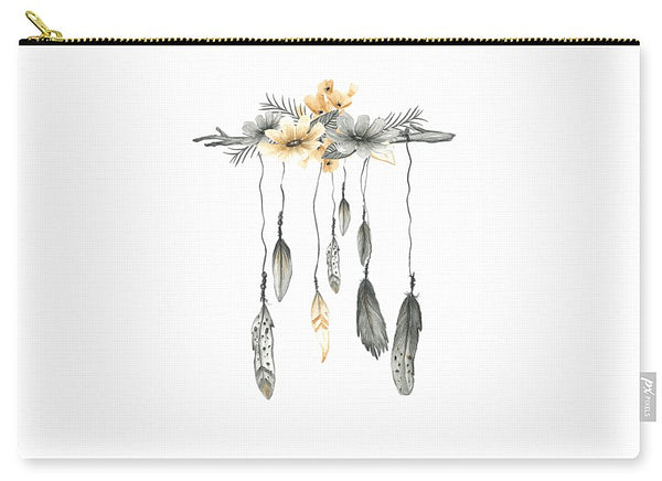 Boho Feathers Floral Branch - Carry-All Pouch