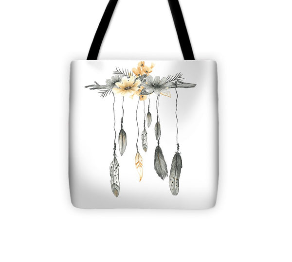 Boho Feathers Floral Branch - Tote Bag