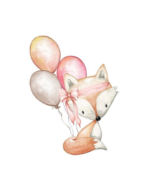 Boho Fox With Balloons - Art Print