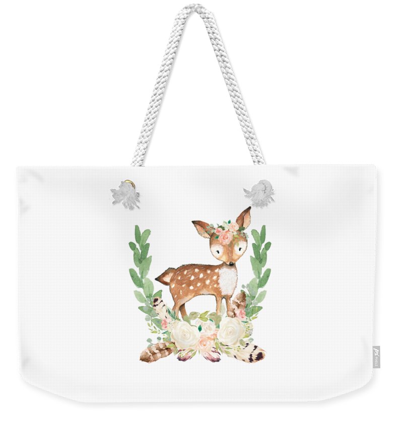 Boho Woodland Blush Dear With Feathers - Weekender Tote Bag