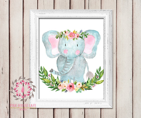 Elephant Boho Wall Art Print Garden ZOO Safari Nursery Kids Baby Girl Room Playroom Printable Home Decor