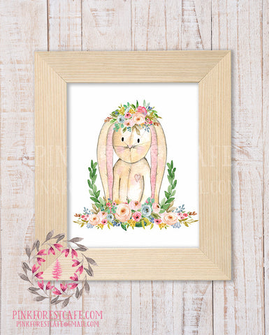 Bunny Rabbit Woodland Boho Bohemian Garden Floral Nursery Baby Girl Room Playroom Prints Printable Print Wall Art Home Decor