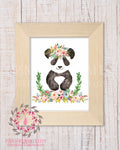 Panda Bear Zoo Animal Boho Wall Art Print Bohemian Garden Floral Nursery Baby Girl Room Playroom Prints Printable Home Decor