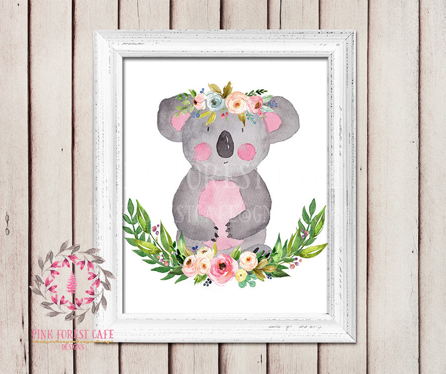 Koala Bear Boho Garden ZOO Safari Nursery Kids Baby Girl Room Playroom Print Gift Printable Wall Poster Sign Art Home Decor