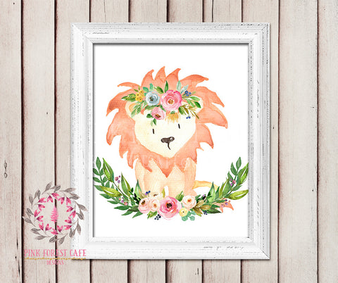 Lion Boho Garden ZOO Safari Nursery Kids Baby Girl Room Playroom Print Gift Printable Wall Poster Sign Art Home Decor