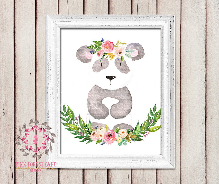 Panda Bear Boho Garden ZOO Safari Nursery Kids Baby Girl Room Playroom Print Gift Printable Wall Poster Sign Art Home Decor