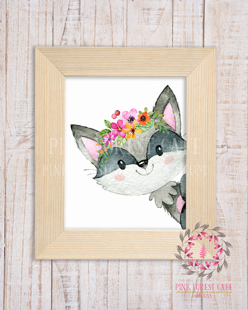 Boho Raccoon Woodland Printable Print Wall Art Watercolor Baby Nursery Decor