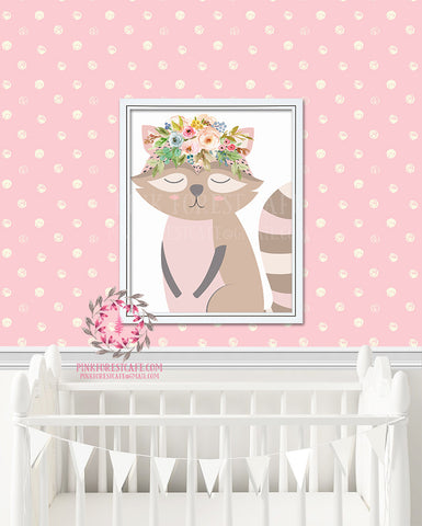 Raccoon Sleeping Boho Woodland Nursery Decor Watercolor Wall Art Printable Print