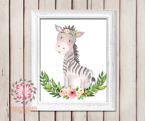 Zebra Boho Garden ZOO Safari Nursery Kids Baby Girl Room Playroom Print Gift Printable Wall Poster Sign Art Home Decor