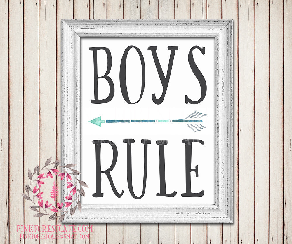 Boys Rule Arrow Watercolor Printable Wall Art Baby Boy Tribal Rustic Woodland Arrows Nursery Home Decor