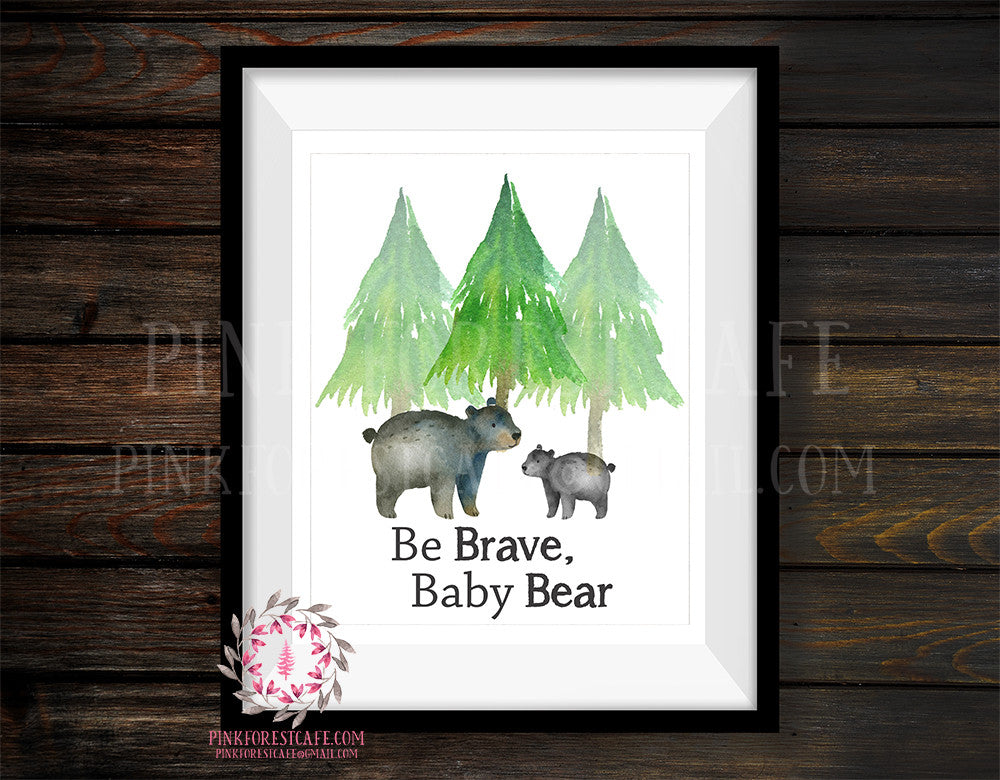 Bear Camping Woodland Adventure Nursery Baby Printable Print Wall Art Be Brave Set Lot Prints Cabin Home Decor