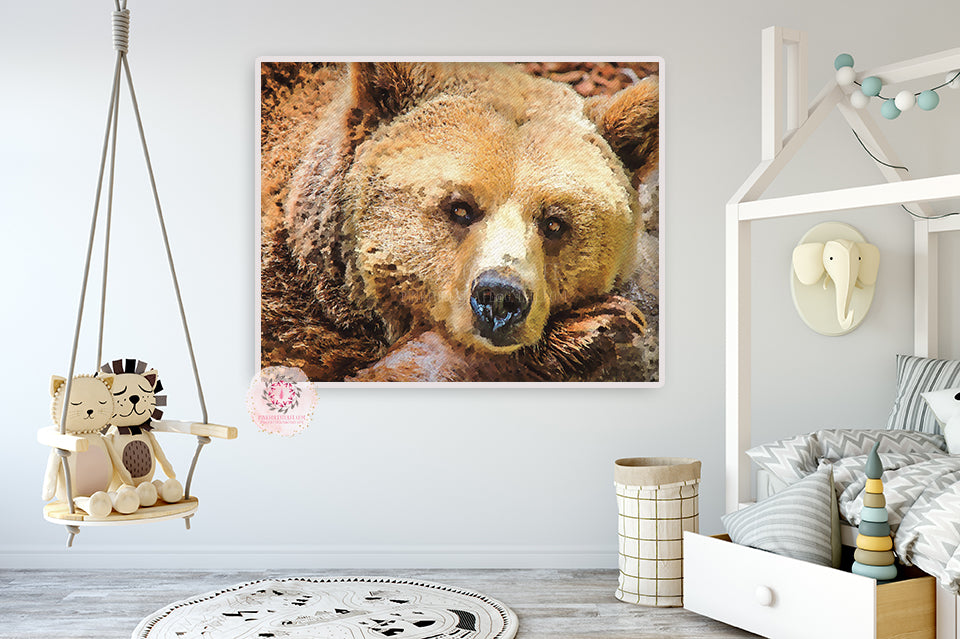 Bear Woodland Wall Art Print Nursery Baby Boy Girl Room Watercolor Printable Decor