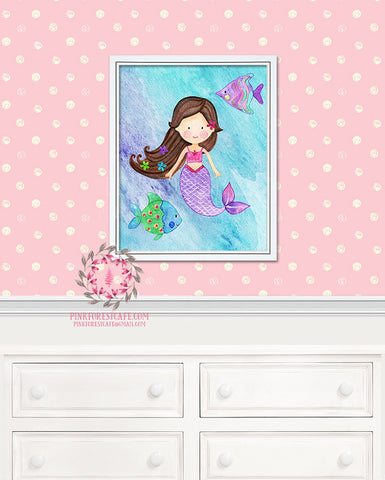 Mermaid Baby Girl Room Printable Wall Art Print Fish Nursery Decor