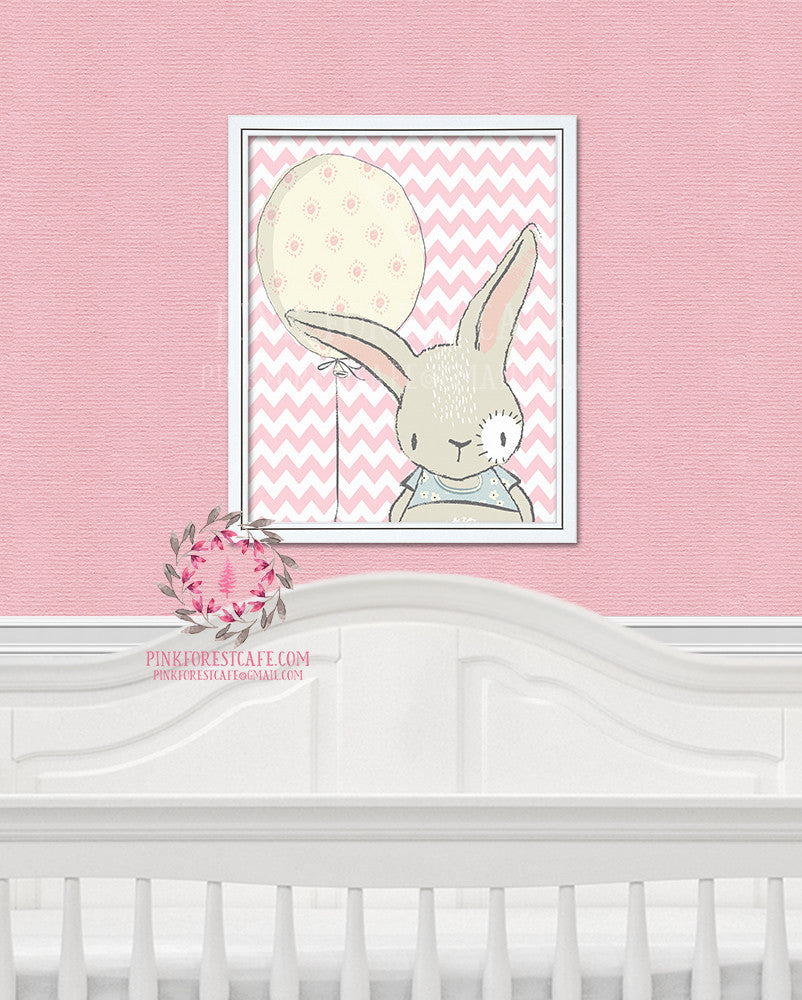 Boho Bunny Rabbit Balloon Woodland Printable Wall Art Nursery Decor Print