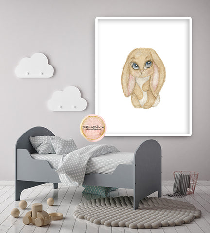 Bunny Rabbit Wall Art Print Woodland Watercolor Baby Nursery Printable Decor