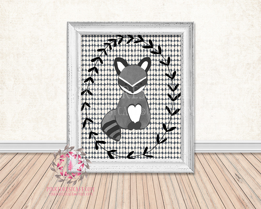 Woodland Raccoon Rustic Printable Print Baby Nursery Wall Art Room Decor