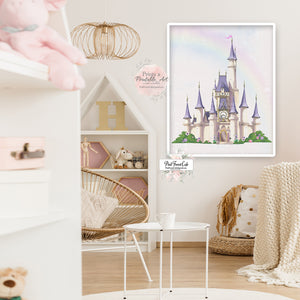 Cinderella Disneyworld Castle Wall Art Print Princess Nursery Room Playroom Printable Decor