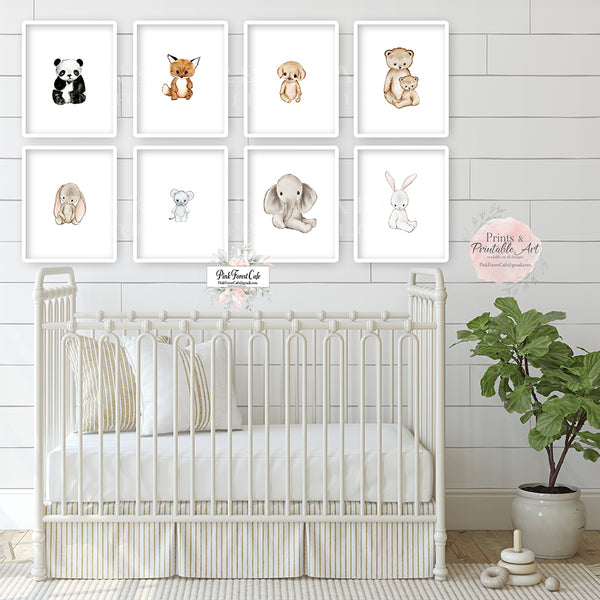 8 Animal Elephant Puppy Bunny Bear Wall Art Print Nursery Printable Décor