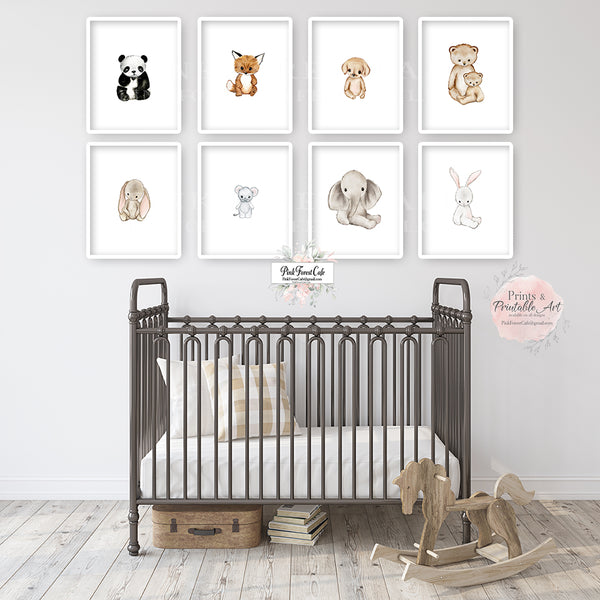 8 Animal Elephant Puppy Bunny Bear Wall Art Print Nursery Printable Décor