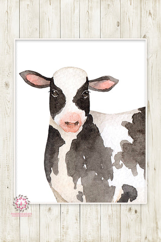 Cow Wall Art Print Farm Animal Nursery Baby Girl Boy Room Watercolor Printable Farmhouse Decor