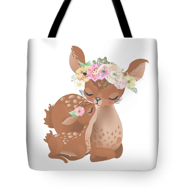 Deer Woodland Boho Baby Nursery Floral Throw Pillow - Tote Bag