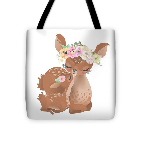 Deer Woodland Boho Baby Nursery Floral Throw Pillow - Tote Bag