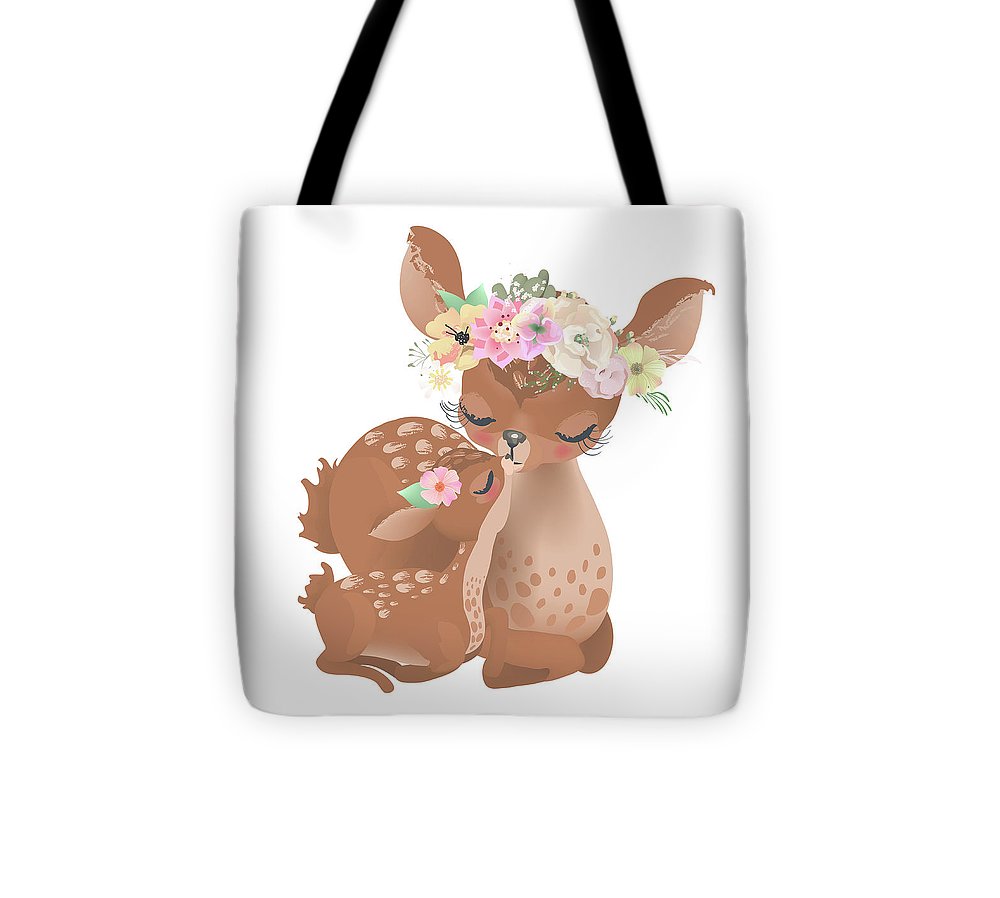 Deer Woodland Boho Baby Nursery Floral Throw Pillow - Tote Bag