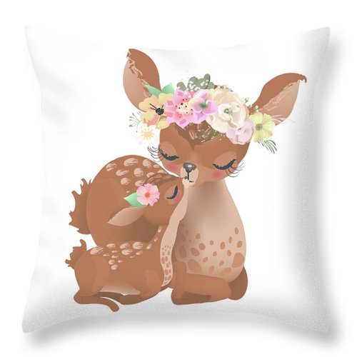 Deer Woodland Boho Baby Nursery Floral Throw Pillow - Throw Pillow