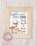 Deer Fawn You Are My Sunshine Wall Art Print You'll Never Know How Much I Love You Woodland Nursery Home Decor