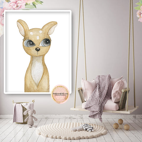 Scandinavian Woodland Deer Wall Art Print Watercolor Ethereal Baby Nursery Animal Exclusive Printable Decor