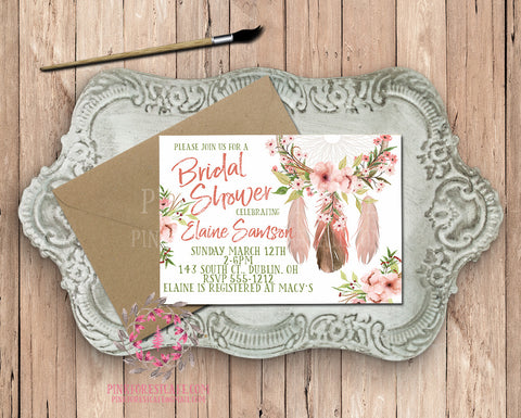 Dreamcatcher Watercolor Tribal Theme Baby Bridal Shower Birthday Party Printable Invitation Invite