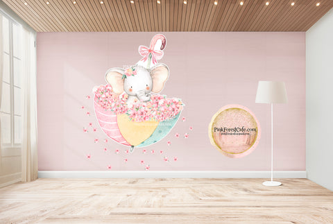 Umbrella Elephant Watercolor Wall Decal Sticker Wallpaper Decals Set Baby Nursery Art Decor