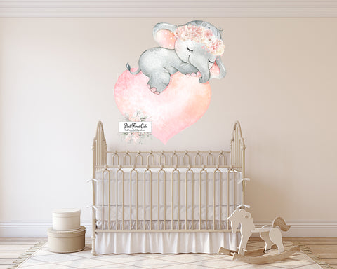 30" Elephant Blush Peony Wall Decal Sticker Peonies Rose Heart Floral Pink Flower Decals Sticker Art Boho Decor