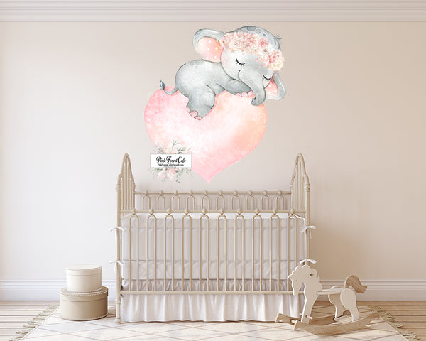 40" Elephant Blush Peony Wall Decal Sticker Peonies Rose Heart Floral Pink Flower Decals Sticker Art Boho Decor