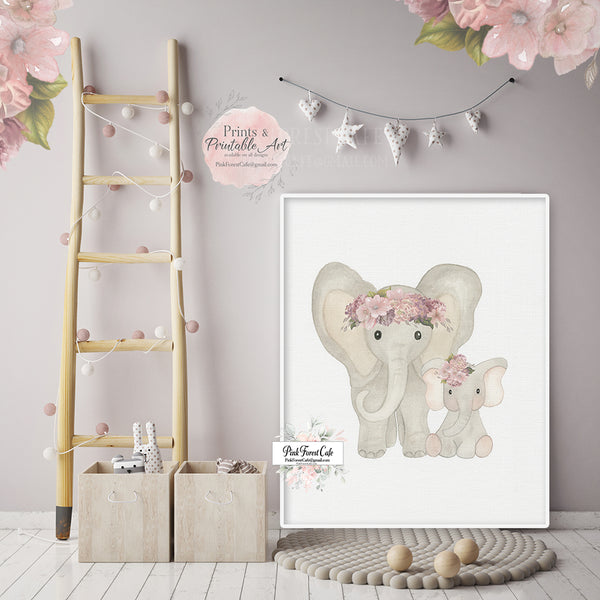 Mauve Elephant Wall Art Print Dusty Rose Nursery Baby Girl Zoo Safari Watercolor Animal Decor