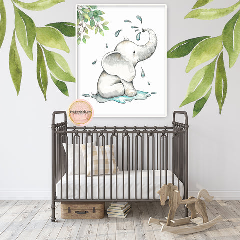 Elephant Nursery Wall Art Print Baby Girl Boy Gender Neutral Whimsical Zoo Animal Printable Decor