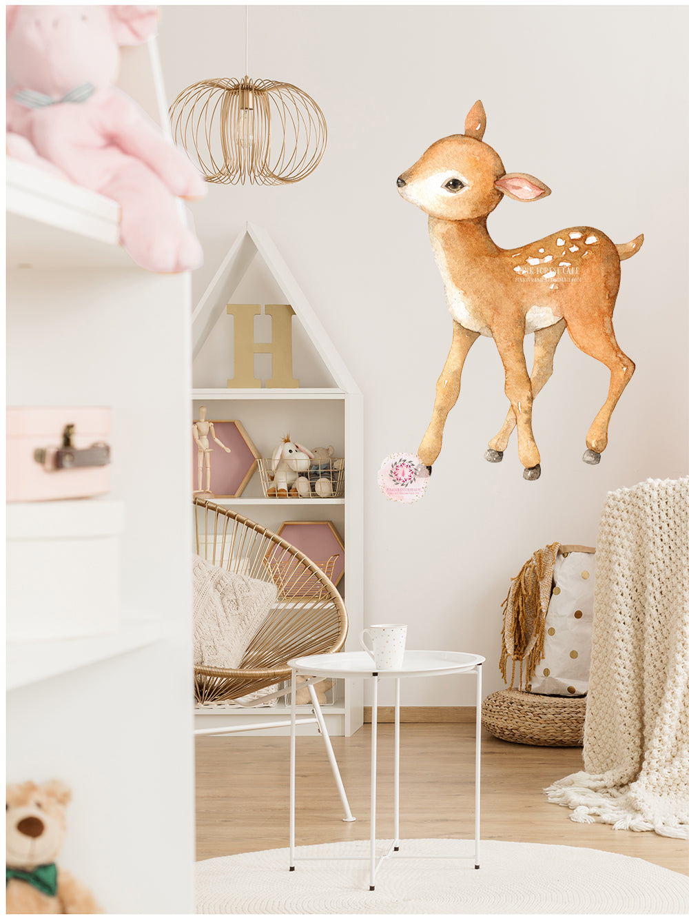 Woodland Boho Deer Watercolor Wall Decal Sticker Baby Nursery Art Decor