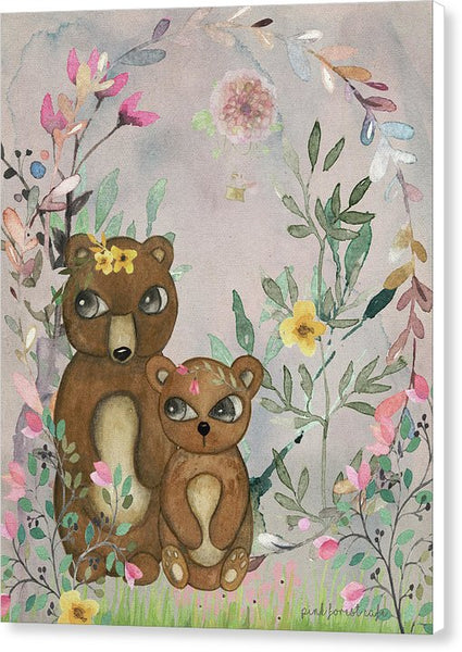 Ethereal Woodland Bear Pair Canvas Wall Art Print Baby Nursery Boho Decor