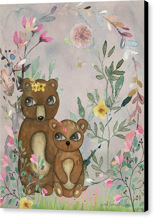 Ethereal Woodland Bear Pair Canvas Wall Art Print Baby Nursery Boho Decor