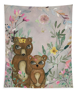 Ethereal Woodland Bear Pair Wall Art Fabric Tapestry Hanging Baby Girl Nursery Boho Decor