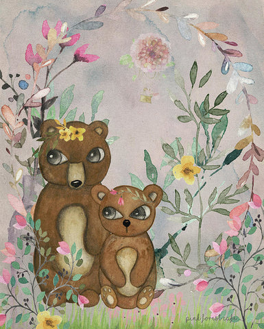 Ethereal Woodland Bear Pair Baby Nursery Wall Art Print