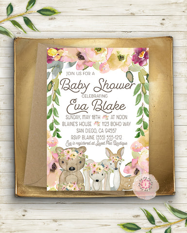 Woodland Boho  Party Invite Invitation Baby Shower Watercolor Birth Announcement Birthday Printable