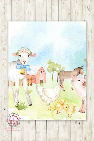 SALE Sheep Boho Lamb Pig Wall Art Print Farm Animal Zoo Floral Nursery Baby Girl Room Watercolor Printable Decor