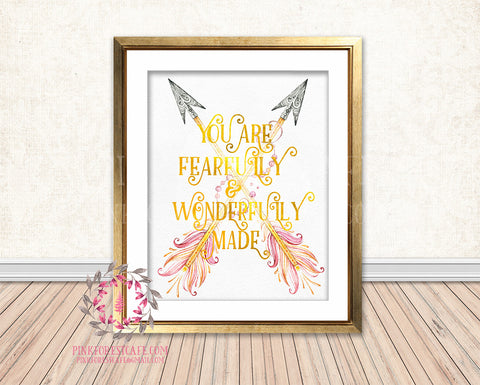 You Are Fearfully And Wonderfully Made Gold Foil Boho Tribal Arrow Nursery Baby Girl Room Printable Print Wall Decor