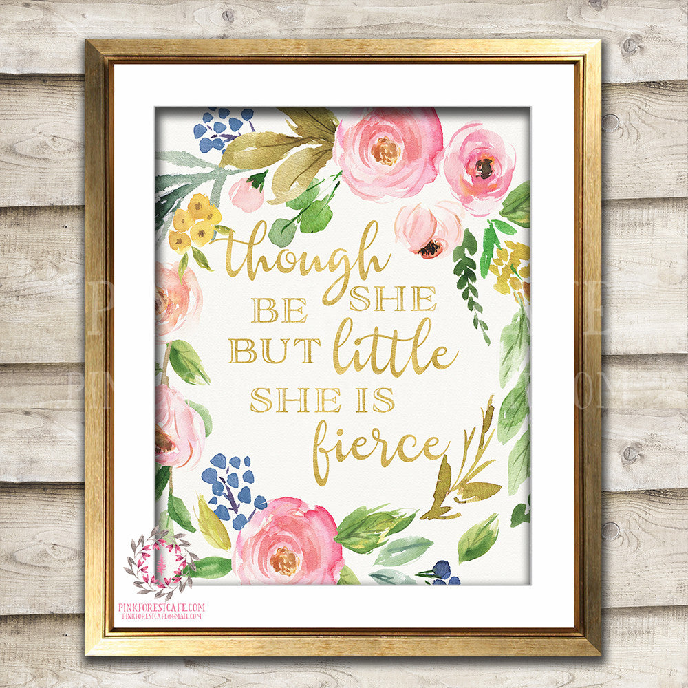 Boho She Is Fierce Wall Art Print Baby Girl Nursery Gold Bohemian Printable Decor