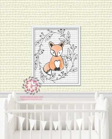 Fox Woodland Printable Print Wall Art Baby Kids Nursery Decor