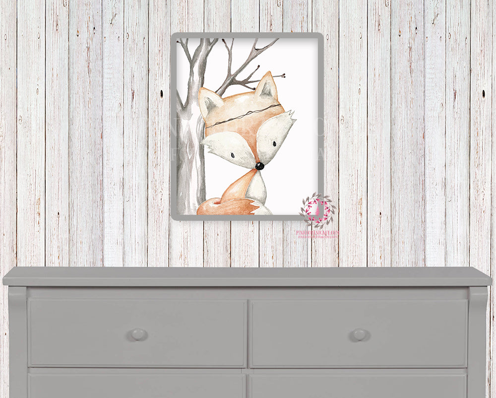 Fox Printable Print Wall Art Woodland Boho Bohemian Nursery Baby Girl Boy Bedroom Set Prints Decor