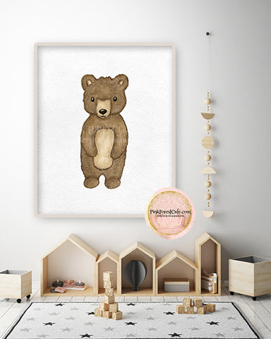 Woodland Bear Wall Art Print Watercolor Baby Nursery Boho Zoo Animal Exclusive Printable Decor